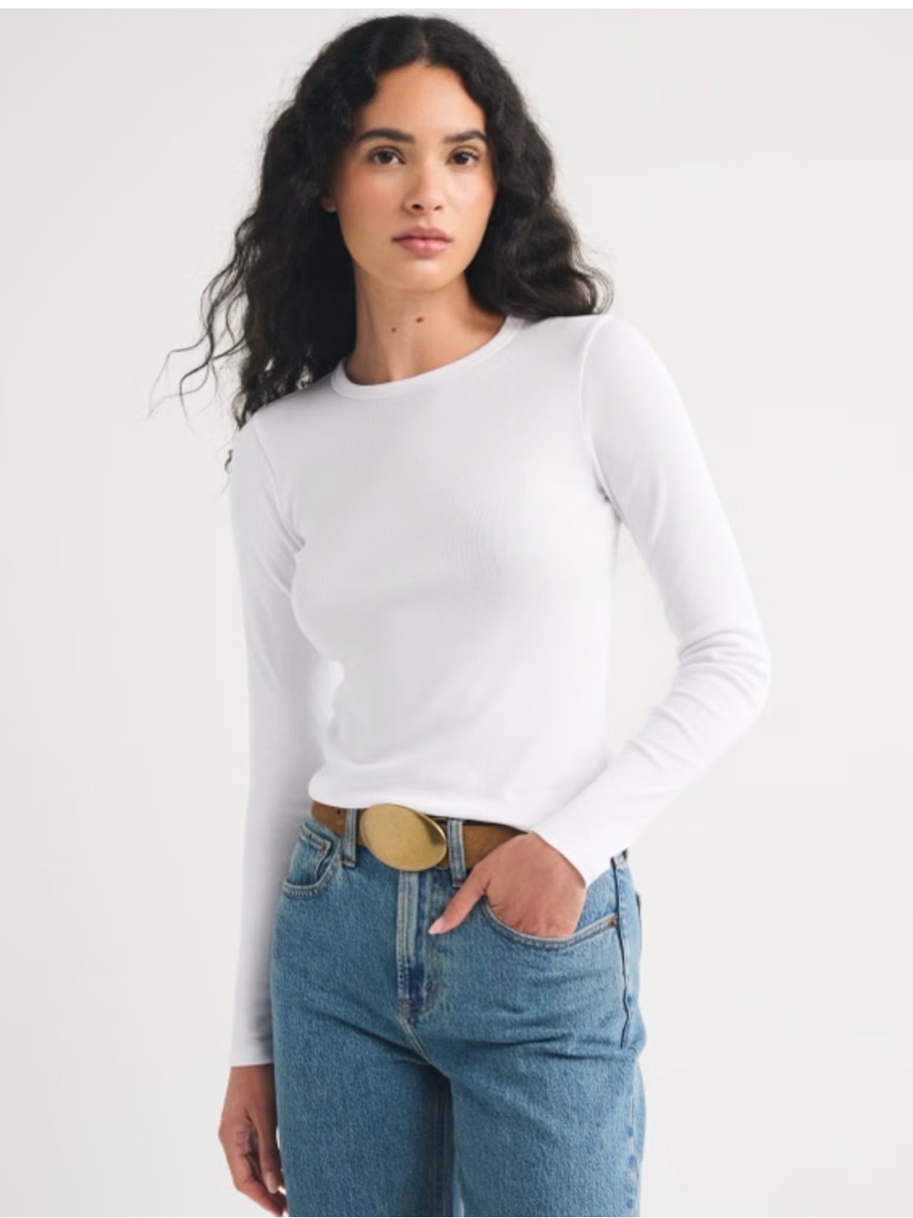 Abercrombie & Fitch White Long-Sleeve Crewneck Top